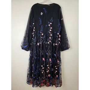 BloomChic Dress Women 18 Black Floral Mesh Embroidered Lined Whimsical Fairy NEW